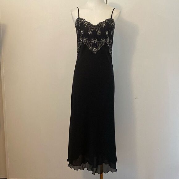 Vintage Black Lace Slip Dress with Double Thigh Splits Size Small - Picture 2 of 14
